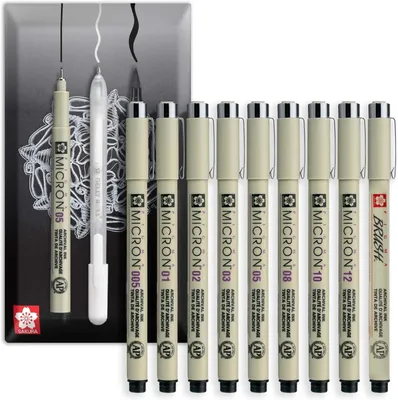 Productafbeelding van Sakura Pigma Micron Fineliner pigment pen - Set van 9 - Waterdicht - Lichtbestendig & permanente zwarte inkt