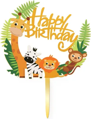 Image de Joyeux anniversaire Topper gâteau animaux, zoo 15 cm