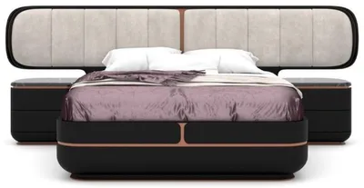 Produktbild von Casa Padrino Luxus Schlafzimmer Set Grau / Schwarz / Kupfer - 1 Doppelbett mit Kopfteil & 2 Nachtkommoden - Luxus Schlafzimmer Möbel - Luxus Schlafzimmer Einrichtung