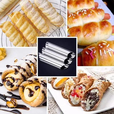 Produktbild von Backform, 12er Set Edelstahl Schaumrollen-Formen Spirale Horn Backform Hörnchen Form für Schraube Croissant