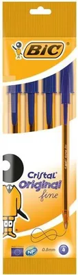 Produktbild von Bic original crystal fine biros - 4 Kugelschreiber - 0.8mm Rundspitze - 0.3mm Strich - Tinte auf Ölbasis - Farbe blau