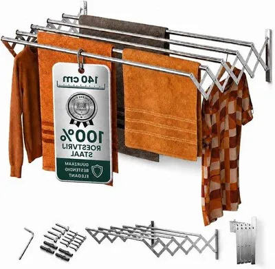 Productafbeelding van Droogrek Uitschuifbaar - Wanddroger Inklapbaar - Kleding Drogen - Roestvrij Staal - 140 cm - Zilverkleurig