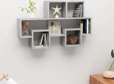 Productafbeelding van Wandplank "Altbrandsleben" van spaanplaat in betonkleur. Afmetingen (breedte/hoogte/diepte): 82x51x15 cm