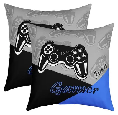 Obrázok produktu pre Poťahy na vankúše 40x40 cm, 2 kusy, herný dizajn, modrá a čierna farba, materiál: polyester