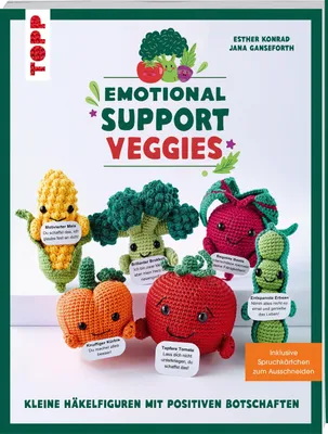Produktbild von Emotional Support Veggies. Kleine Häkelfiguren mit positiven Botschaften