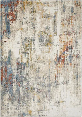 Produktbild von Kurzflorteppich 80 x 150 cm Beige-Blau modern abstraktes Muster Eckig Oval Wohnzimmer Schlafzimmer