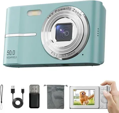 Image de Appareil photo numérique compact FHD 1080p avec zoom 16x, 50 MP, écran LCD 2,4 pouces, autofocus, version verte 32 Go