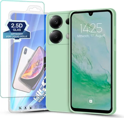Produktbild von Hülle für Xiaomi Redmi Note 13 5G mit 9H Displayglas Displayschutz Plus Case Cover Bumper Silikon Softgrip Schutzhülle Farbe: Türkis