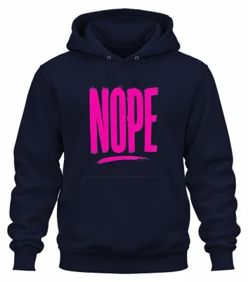 Immagine prodotto di Felpa con cappuccio "Nope Pink", scritta sarcastica, divertente, ideale per chi è introverso, colore blu navy, taglia M