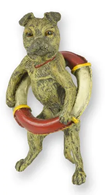 Produktbild von Bronzeskulptur Mops mit Rettungsring Replikat Retro Design Dekoration