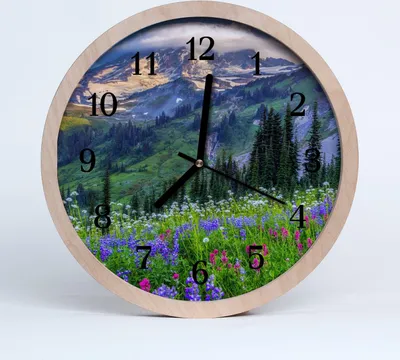 Produktbild von Holzuhr 30fi cm wanduhr - Bergwiesenlandschaft