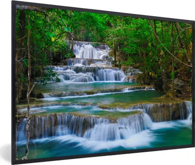 Produktbild von MuchoWow® Gerahmtes Poster Wasserfall - Bäume - Natur - Dschungel 90x60 cm - Poster mit Schwarzem Bilderrahmen Wandposter Rahmen Foto Bilder - Fotorahmen - Foto-Plakat