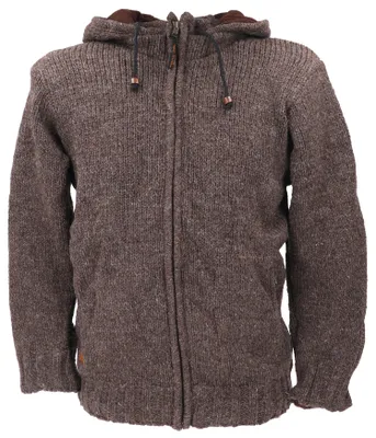 Produktbild von Uni Strickjacke, Wolljacke, Nepaljacke mit Fleecefutter - Braun, Herren, Wolle, Größe: S