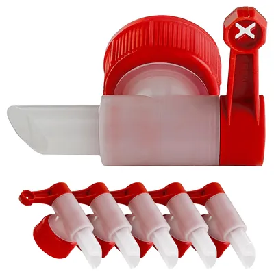 Produktbild von anaterra® Auslaufhahn - 5er Set, für 10L Kanister, mit DIN 45 Gewinde, Kunststoff, Rot/Weiß - Zapfhahn, Ablasshahn, Kanisterhahn, Dosierhahn, Camping