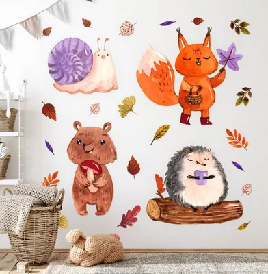 Produktbild von Herbstfarben – Wandgestaltung – Wandbilder Kinder – Motivtapeten Set – Wanddekor Kinderzimmer – Selbstklebende Wandsticker – 80x128 cm