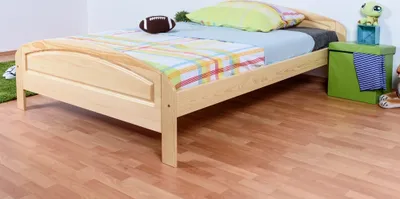 Produktbild von Bettrahmen für Kinder / Kinderbett 140 x 200 cm | Massivholz: Kiefer | Natur Lackiert