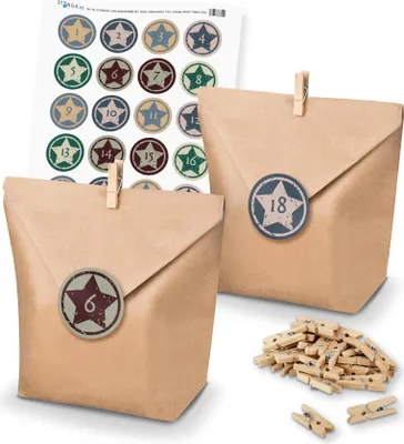 Produktbild von Adventskalender Set 20 Geschenktüten + Klammern + Sticker