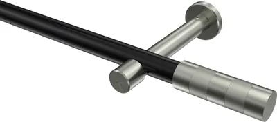 Produktbild von Interdeco Gardinenstange / Vorhangstange Schwarz / Edelstahl-Optik, Typ Prestige Mavell (Zylinder Bicolor) ohne Ringe, 20 mm Ø 1-läufig, 220 cm