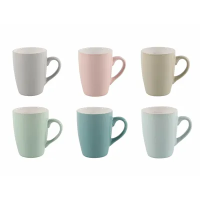 Produktbild von Hit Kaffeebecher 6er Set 340 ml – Porzellan Becher mit Henkel in Pastellfarben – große Kaffeetassen spülmaschinengeeignet – 10 cm Höhe