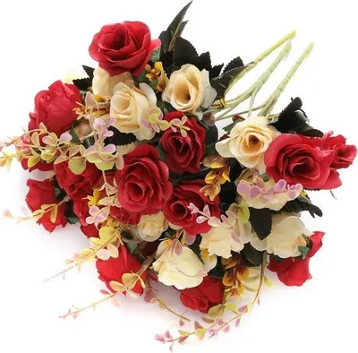 Productafbeelding van Unyqoos® Kunstrozen van kunstzijde met plastic stelen, set van 3 – elk met 6 takken/12 bloemen, rood, 33 cm lang, bloemdiameter 5 cm, decoratie voor tafel en kantoor