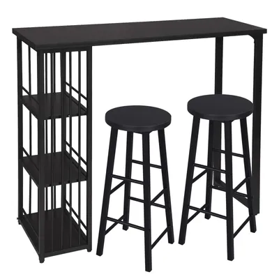 Immagine prodotto di Set da bar con 2 sgabelli da bar e 2 ripiani | Nero | 120x50x105 cm