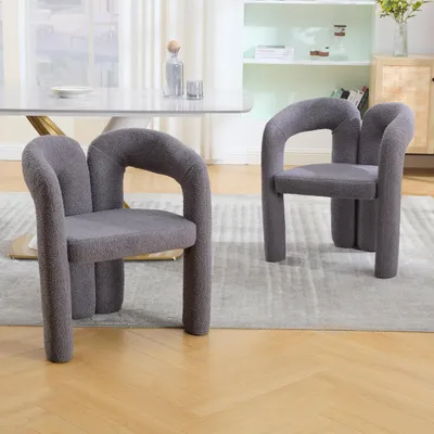 Image de MODFU Fauteuil - Fauteuil Design avec Assise Moelleuse et Accoudoirs, Pieds Contreplaqué, Siège Rembourré en Teddy, Gris