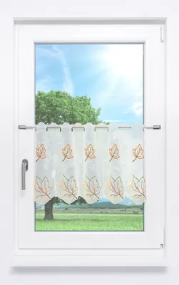 Produktbild von Scheibengardine Plauener Spitze - Herbstblätter  (Bx H) 48cm * 40cm orange/Multicolor