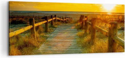 Produktbild von Bild auf Leinwand - Leinwandbild - Fußgängerbrücke Strand Urlaub Sonne - 120x50cm - Wand Bild - Wanddeko - Leinwanddruck - Bilder - Kunstdruck - Leinwand bilder - Wandkunst - AB120x50-2786