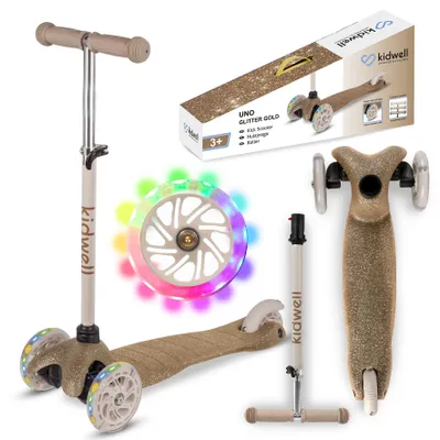 Produktbild von COIL Dreiradscooter, Kinderroller, Tretroller, Dreirad-Balance-Roller, Cityroller, ABEC-7-Lager, 3-stufige Lenkradverstellung, LED-Räder, Golden