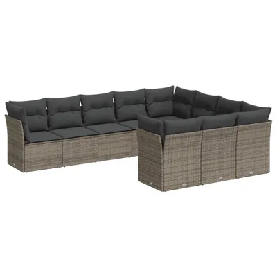 Produktbild von vidaXL 10-tlg. Garten-Sofagarnitur mit Kissen Grau Poly Rattan
