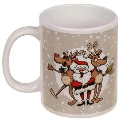 Produktbild von Weihnachtstasse aus Steingut mit Crazy Santa Motiv ca. 10 x 8 cm