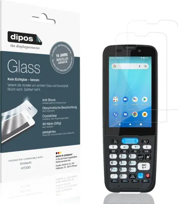 Produktbild von 2x Schutzfolie für Unitech HT330 - Anti-Shock 9H Folie dipos Glass Kunststoffglas