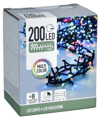 LED-Lichterkette, 200 bunte LEDs, 4 m, 8 Funktionen, Timer