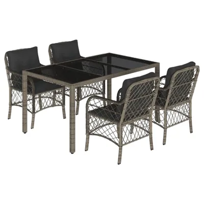 Obrázok produktu pre vidaXL 5-dielna záhradná jedálenská súprava s vankúšmi Grey Poly Rattan