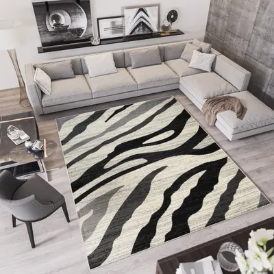 Produktbild von Teppich Wohnzimmer Schlafzimmer Kurzflor Modern Design Schwarz Grau Meliert 160 x 220 cm