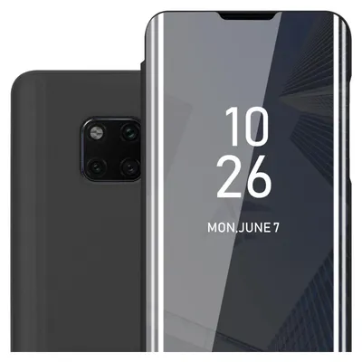 A smartphone with a flip case showing the time and date on its screen.