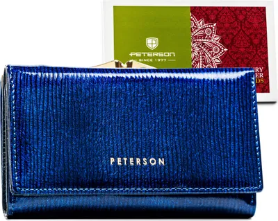 Image de Peterson | Porte-cartes femme, en cuir naturel bleu, 14x8.5 cm