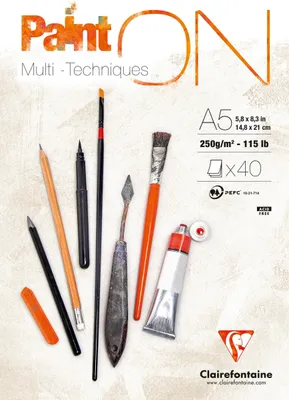 Produktbild von Clairefontaine 4x PaintON feinkörnig, Block A5, kopfseitig 40 Blatt weiß 96538C
