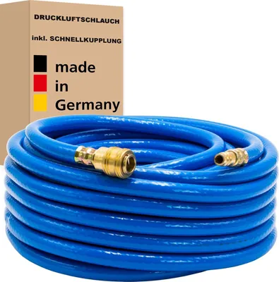 Produktbild von AWM Druckluftschlauch 6 x 12 mm - 15 m, Blau inkl. Schnellkupplung (1/4") Druckschlauch Luftschlauch Gewebeschlauch Kompressorschlauch-  Germany