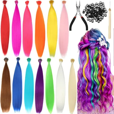 Produktbild von Haar Extensions Set bunt, 52-teilig, 50 cm, für Kinder und kreative Frisuren