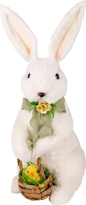 Produktbild von 4x Hase mit Küken aus Fasern in Wolloptik Osterhase Osterdeko 43 cm