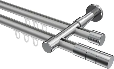Produktbild von Interdeco Innenlaufstange / Gardinenstange mit Innenlauf Silbergrau / Chrom, Typ Prestige Elanto (Rillenzylinder), 20 mm Ø 2-läufig, 320 cm