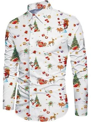 Produktbild von Herren-Hemd Weihnachtselegant Gemustert Slim Fit Stilvoll Weiß L