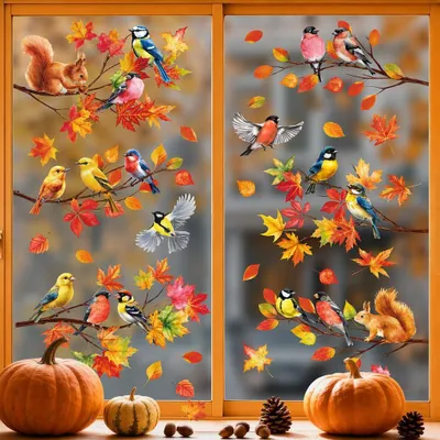 Herbst Fensteraufkleber, PVC, 6 Blätter, 58 Motive, 30x20 cm