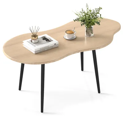 Image de COSTWAY Table basse en bois, table de salon en forme de nuage avec structure métallique, table basse moderne, table de salon pour salon et bureau, 100 x 51 x 44 cm, naturel