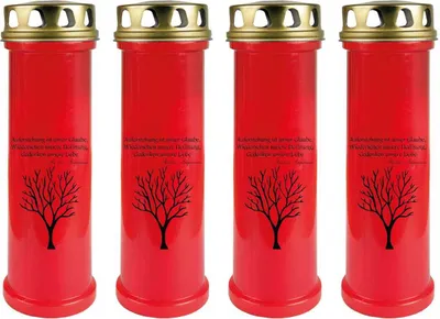 Immagine prodotto di Candela tombale rossa confezione da 4, durata di combustione: 100 ore (per candela), motivo: albero