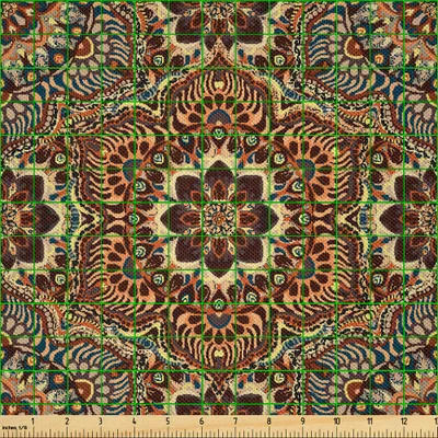 Zdjęcie produktu dla ABAKUHAUS Tkanina satynowa Mandala sprzedawana na metry, kompozycja kwiatowa w stylu vintage inspirowana kulturą Bliskiego Wschodu i wzorem paisley, 1 m (148 x 100 cm), wielokolorowa