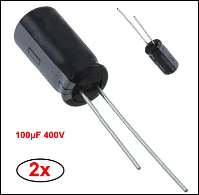 Produktbild von 2x Kondensator 100µF 400V Radial 16x36mm 7mm Alum Elko Nichicon #724977