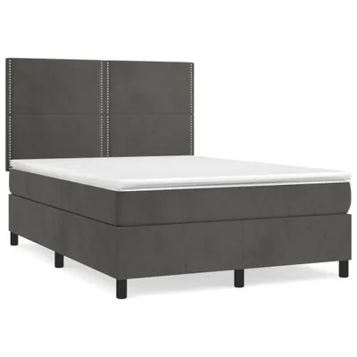 Image de vidaXL Lit boxspring avec matelas gris foncé 140x190 cm velours