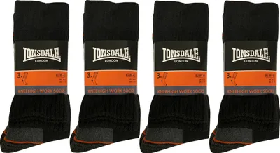 Produktbild von Lonsdale 12 Paar Lange Arbeitssocken Socken-Fersenzehenverstärkung-Baumwolle (Schwarz, 39-42)